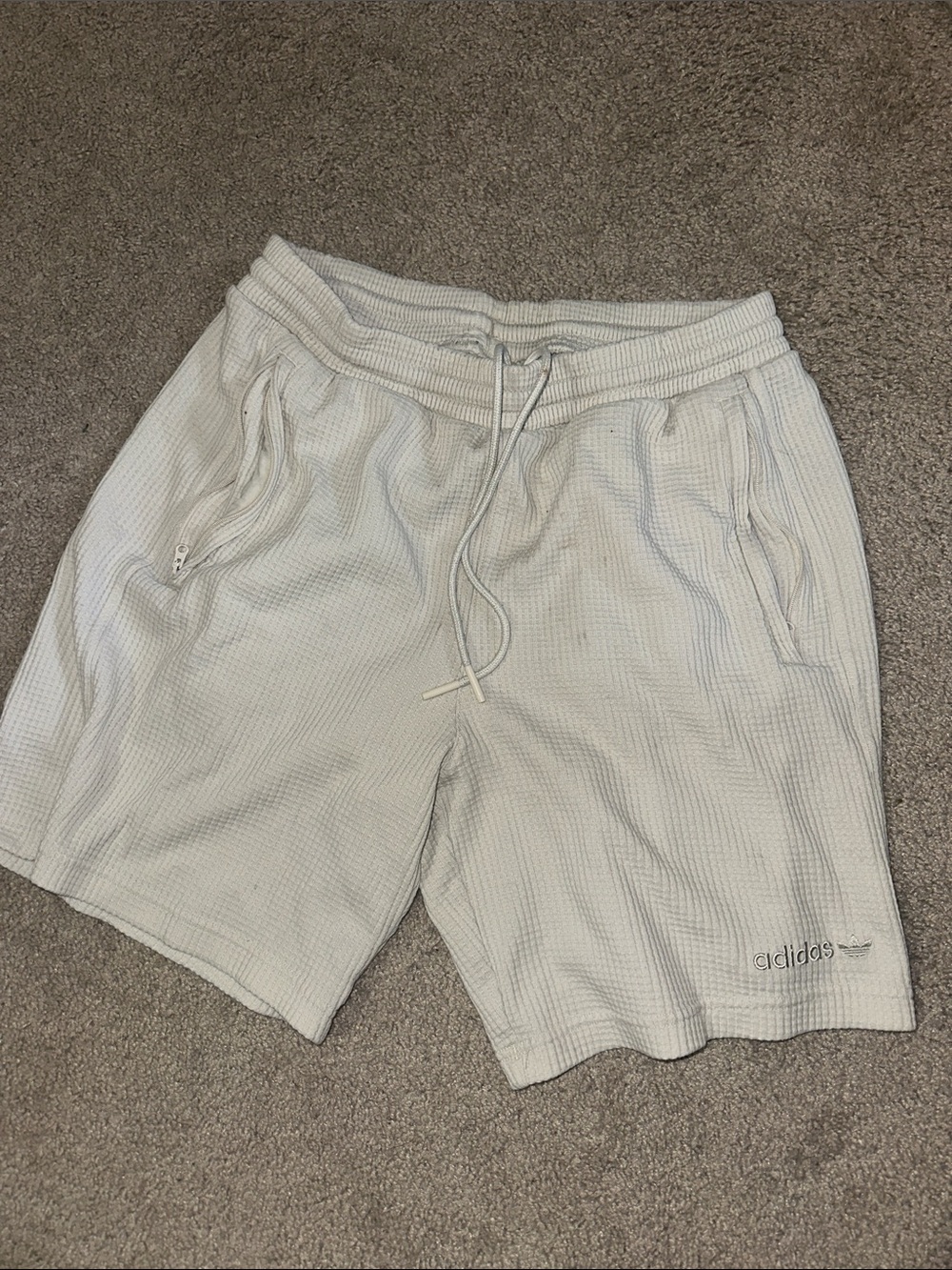 adidas White Waffle-Texture Athletic Shorts
